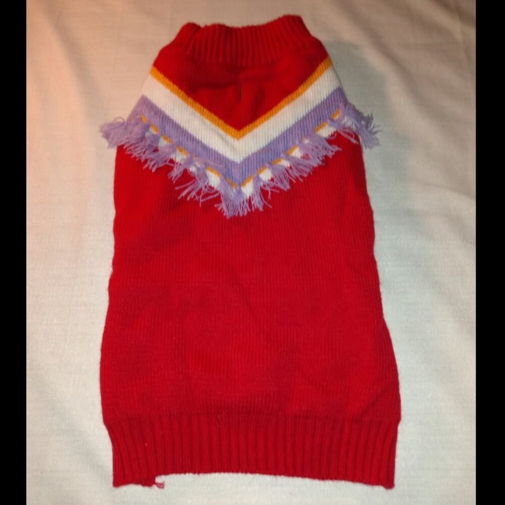Red Knit Dog Sweater with Fringe